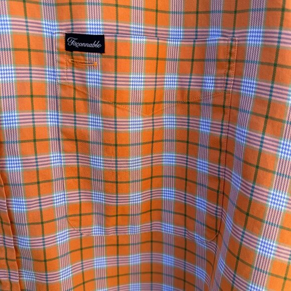Faconnable Mens Orange Check Plaid Button Up Cotton USA Made Long Sleeve Shirt - Picture 9 of 11